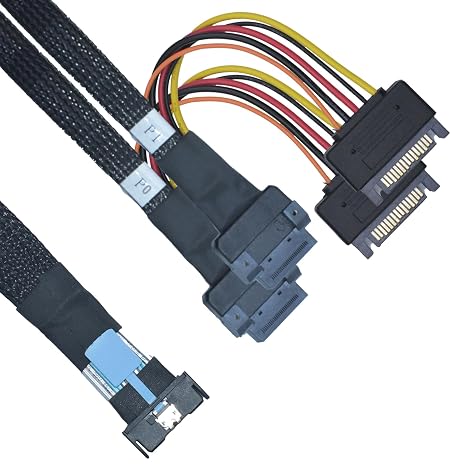PCIe 5.0 MCIO x8 to Dual EDSFF E1/E3 SSD Cable, 1.6ft(50 cm)