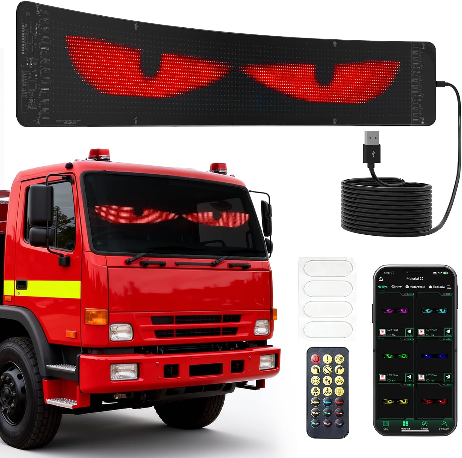 LED gözler, 12 x 60 cm Devil Eyes LED gösterge, uzaktan kumandalı ve Bluetooth uygulamalı, kendin yap programlanabilir, esnek LED çalışma yazısı, otomobil, kamyon, reklam, parti dekorasyonu için