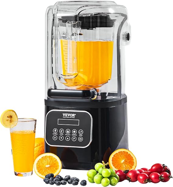 VEVOR Professional Blender with Shield, Commercial Countertop Blenders, 68 oz Jar Blender Combo, Stainless Steel 9 Speed & 5 Functions Blenders, for Shakes, Smoothies, Peree, and Crush Ice, Black