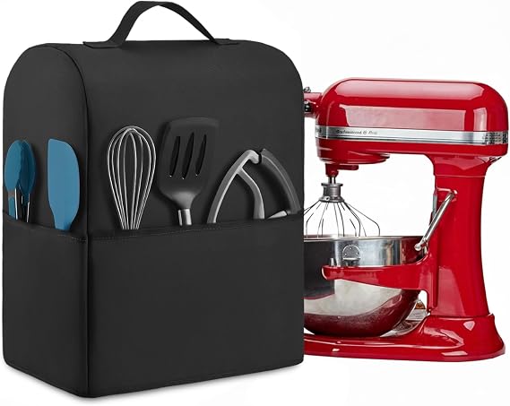 Stand Mixer Dust Cover Compatible with KitchenAid 6/7/8 QuartBlack | Washable Appliance Mixer Cover with Multi Pockets for Kitchen Accessories and Attachmen