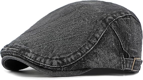 Mens Denim Newsboy Flat Cap Breathable Gatsby Ivy Driving Hat Adjustable Cotton Golf Cap