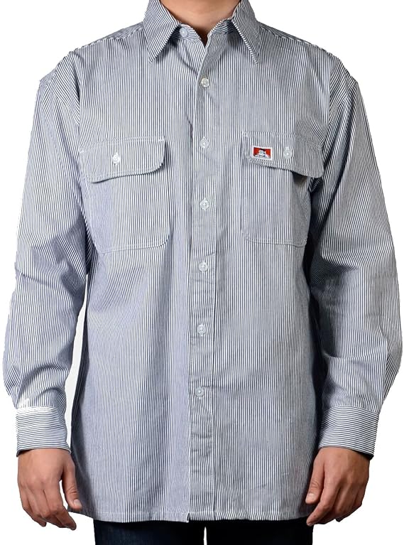 Ben Davis Men's Long Sleeve Striped Button-Up Work Shirt (3X-Large, Hickory (100% Cotton))