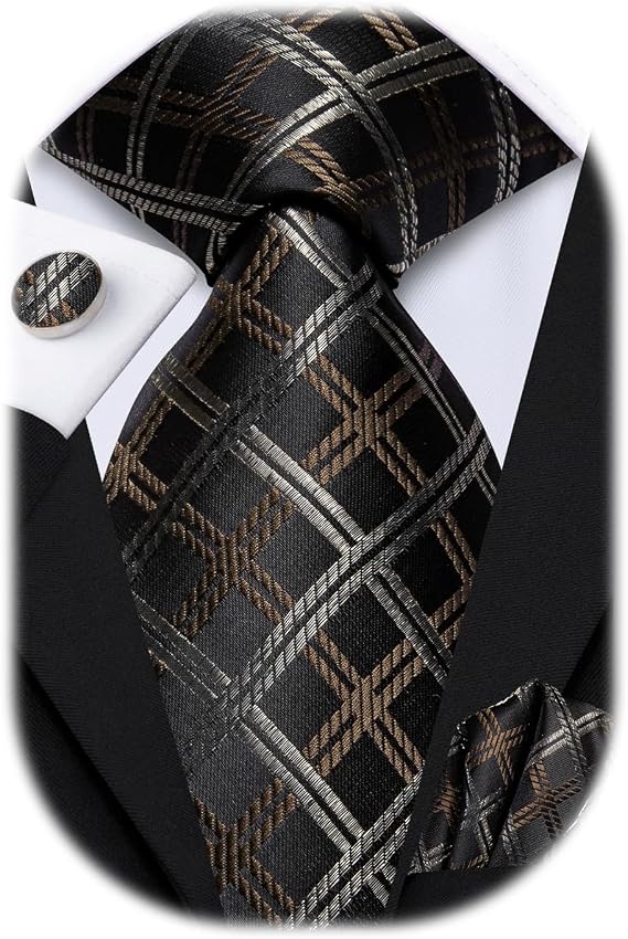 Hi-Tie Men Ties Sets Silk Stripe Paisley Necktie Pocket Square Cufflinks for Business Wedding