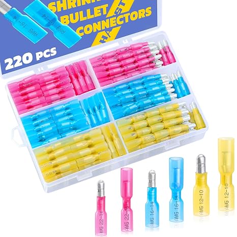 haisstronica 220PCS Heat Shrink Bullet Connectors, 22-10 AWG, Male/Female