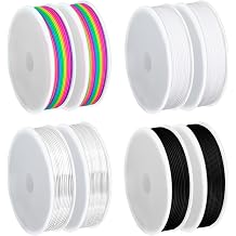 MAXECHO 8-Spool Elastic String Set for Bracelets, 0.8mm & 1mm Multi-Color Stretchy Bead Cord Thread for Jewelry Making, Beading, DIY Crafts and Necklaces - 132ft Total (Rainbow, Clear, White, Black)