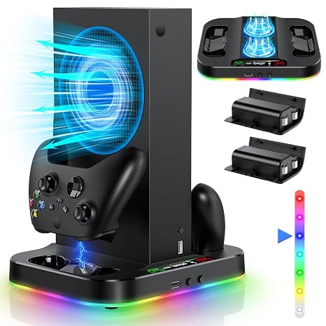 Cooling Fan Stand Dual Charger Station Accessories for Xbox Series S, Black