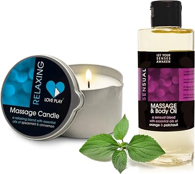 Set of Massage Oil for Sore Muscles and Massage Oil Candle for Pure Relaxation - Vegan Massage and Body Oils for Massage Therapy with Essential Oils 6.76 oz Each