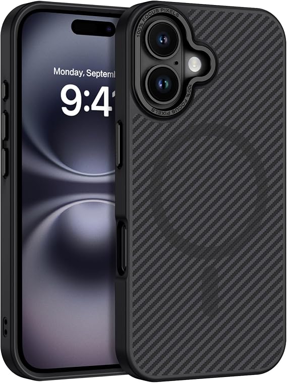 BENTOBEN for Carbon Fiber iPhone 16 Case 2024, [Compatible with Mag Safe], iPhone 16 Magnetic Phone Case Slim Smooth Shockproof Women Men Protective Cover 6.1",Black