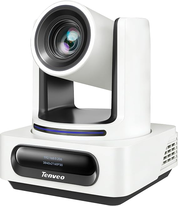 Tenveo 4K NDI PTZ Camera, AI Humanoid & Face Auto-Tracking, 20X Zoom 3G-SDI/HDMI/USB3.0/LAN(PoE) Live Streaming with Tally Light & IP Display, for Live Streaming Video Production Church Events(White)