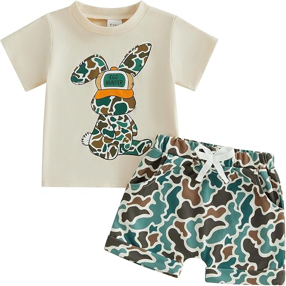 Toddler Boy Easter Outfit Letter Cross Short Sleeve T Shirt Camouflage Shorts Set 2T 3T 4T 5T Summer Outfits