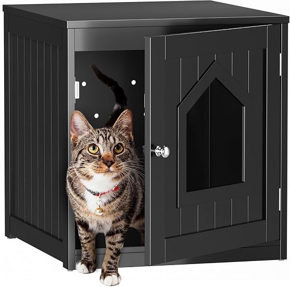 Cat Litter Box Enclosure Hidden Kitty Litter Box Furniture Indoor Cat Box Cabinet House Side Table Nightstand Washroom (Black)