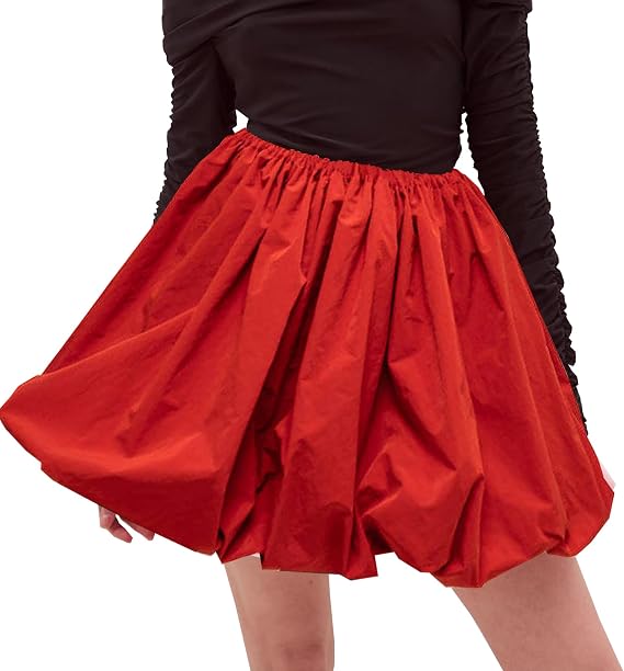 Women's Elastic Waist Bubble Mini Skirts with Adjustable Drawstring