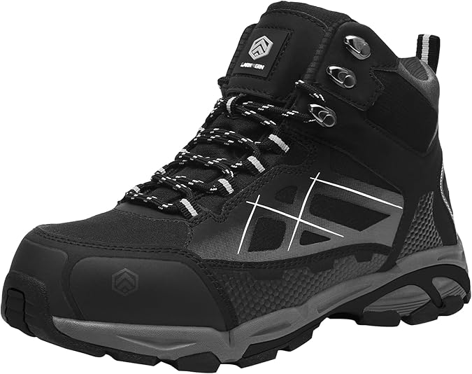 LARNMERN Steel Toe Boots Men Comfortable Work Safety Shoes Hiking Sneakers | Comfortable Outdoor Industrial Construction Non Slip Puncture Proof Mid Top Tactical