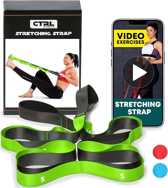 Stretching Strap with Loops - Non Elastic Yoga Strap for Physical Therapy | Video Exercises Included - Stretch bands for Stretching Equipment and Flexibility - Fascia, Hamstring & Leg Stretcher Belt