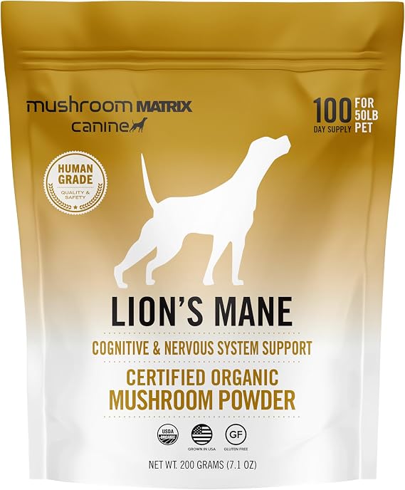 Om Mushroom Matrix Lions Mane Mushroom Powder Pet Supplement, Provides Cognitive Support & Holistic Digestive Support for Dogs & Cats, 200 Grams, 7.1 oz