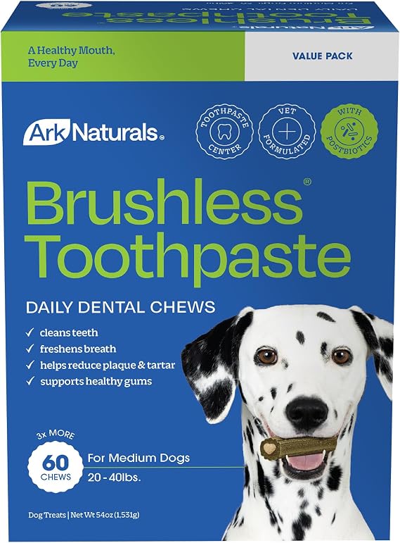 Ark Naturals Brushless Toothpaste Dog Dental Chews - Medium Breeds (60 ct)