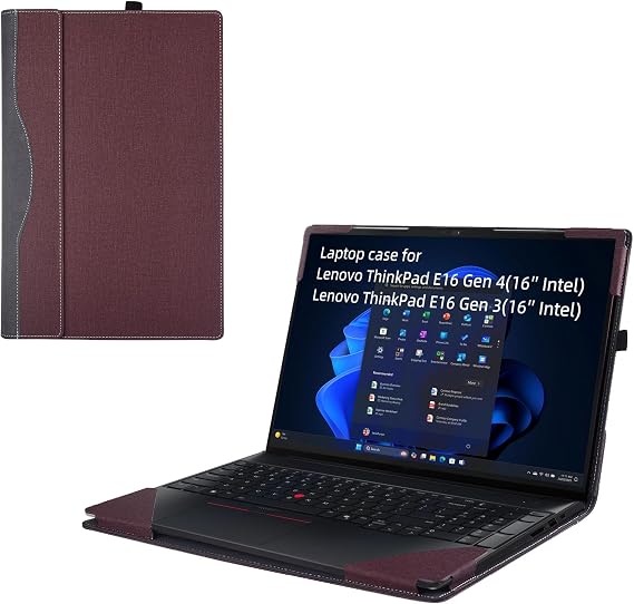 Laptop Case Cover for Lenovo ThinkPad E16 Gen4/ Gen3/ Gen2 16 inch 2024~2026 [Do Check Model] Notebook Sleeve Computer Bag Protective PU Leather Shell (Wine red)
