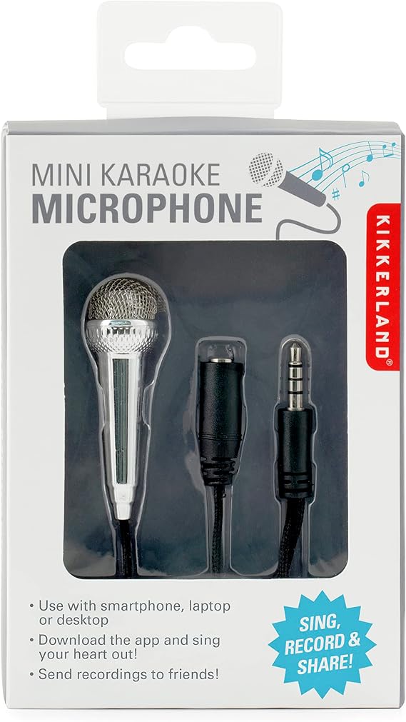 Kikkerland Karaoke Compact Portable Tiny Mini Microphone, Silver, for Voice Recording, Singing. Novelty Gift
