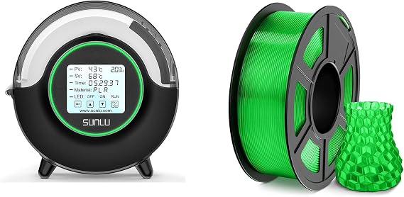 SUNLU 3D Printer Filament Dryer S2 Black and PLA Filament 1.75mm 1kg Clear Green