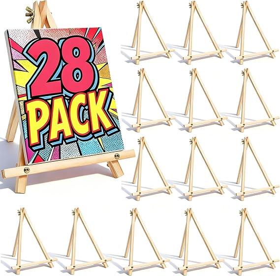 6 Pack 28 Inch Wood Easels, Tabletop Painting Easel Stand | for Canvas, Photo & Sign Display - Portable Tripod Art & Craft Easels for Kids and Adults