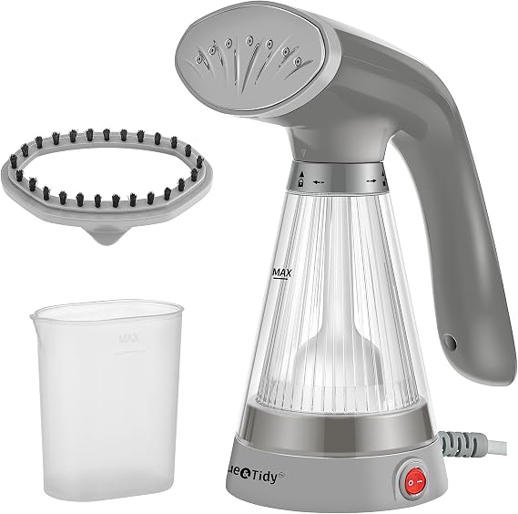 True & Tidy TidySteam Handheld Garment Steamer with Stainless Steel Steam Plate, 600 watts (Handheld Steamer, Gray)