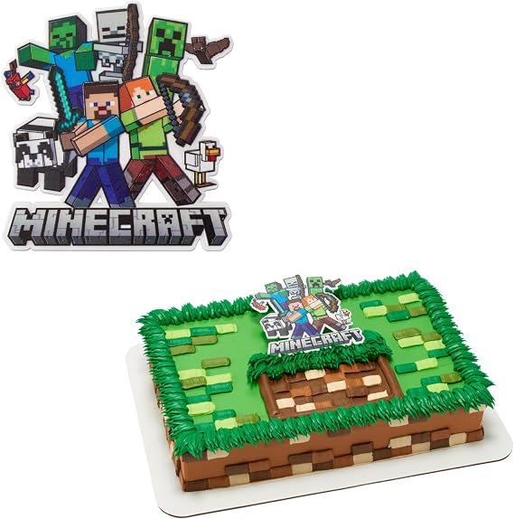 Minecraft Cake Topper, Birthday Cake Decoration Featuring Steve, Alex, Creeper, More! Food Safe, Ready To Use - 1 Piece