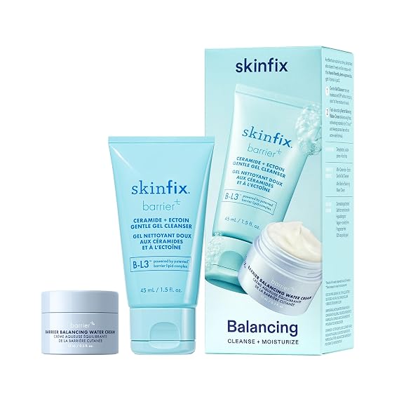 Skinfix Balancing Cleanse + Moisturize Set with Hyaluronic Acid - Includes Mini Ceramide + Ectoin Gentle Gel Cleanser (1.5 fl oz) & Mini Barrier Balancing Water Cream (0.5 fl oz) - Vegan, Cruelty Free