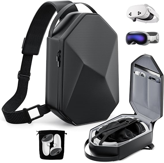 TOENNESEN VR Carrying Case for Meta Quest 3S/3/2, Fits BOBOVR/KIWI Straps | Half-Hard Shell, Shoulder Strap, Storage for Headset and Controllers, Travel-Friendly Design