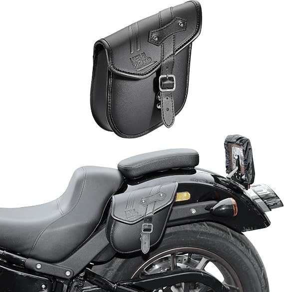 KEMIMOTO Mini Motorcycle Side Bag 2.5L Rhombus PU Leather Small Saddlebag