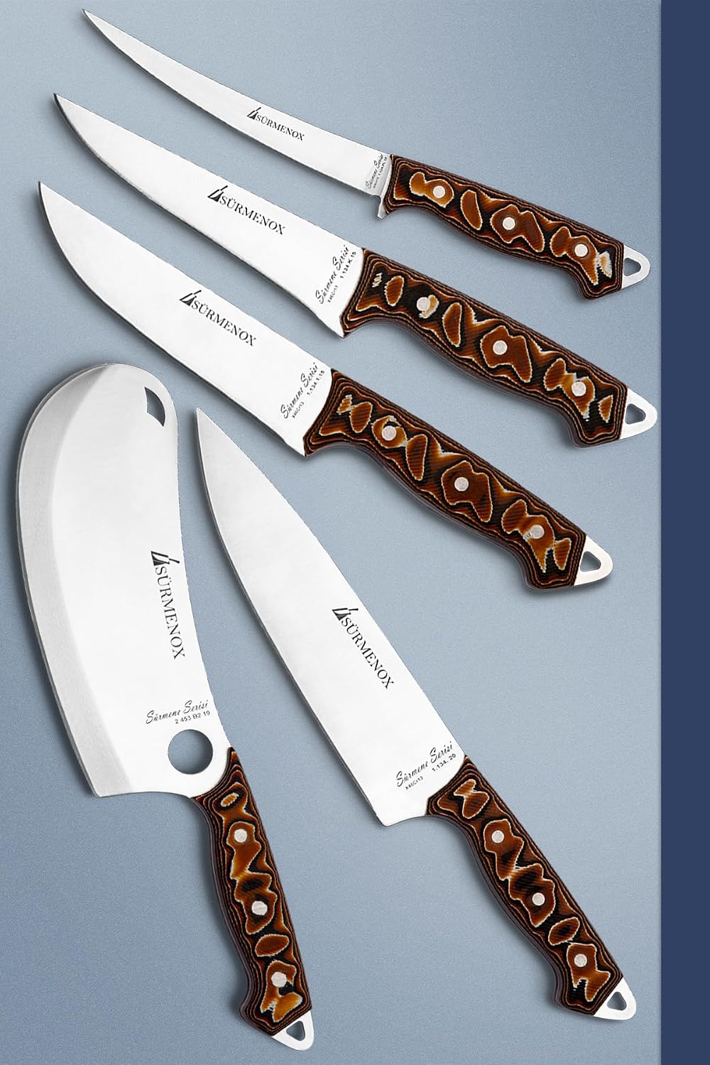 Sürmene Series Kitchen Chef Knife Set Meat Bread Vegetable Pizza Fillet Knife 5 Li Set Coffee Mft-327