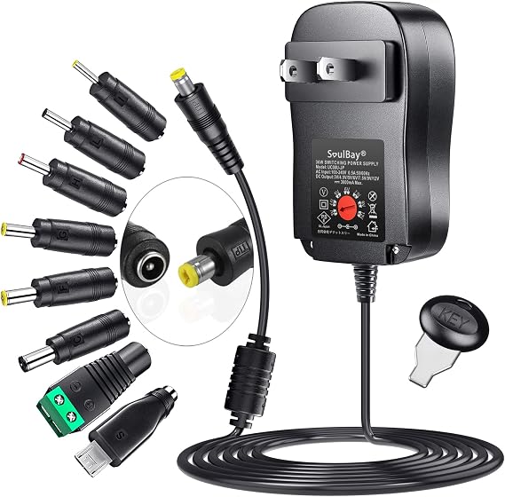 SoulBay 36W Universal AC/DC Power Supply Adapter, 3V-12V 3A, 8 Tips