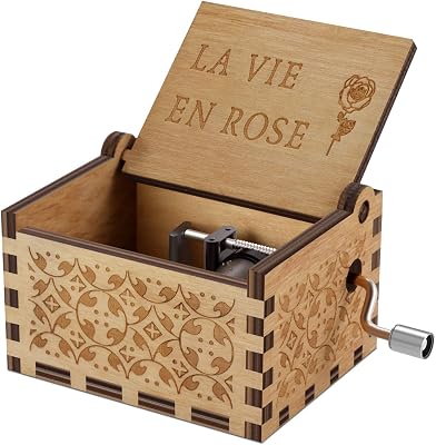 Wood La Vie En Rose Music Boxes,Carved Hand Crank Musical Box Wooden Classic Handmade Engraved Valentines Birthday Gift for Kids Boys Girls Friends Wood-La Vie En Rose