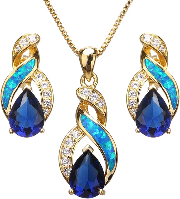 Jewelry Sets Australian Created Opal Necklace Earrings Jewelry for Mom