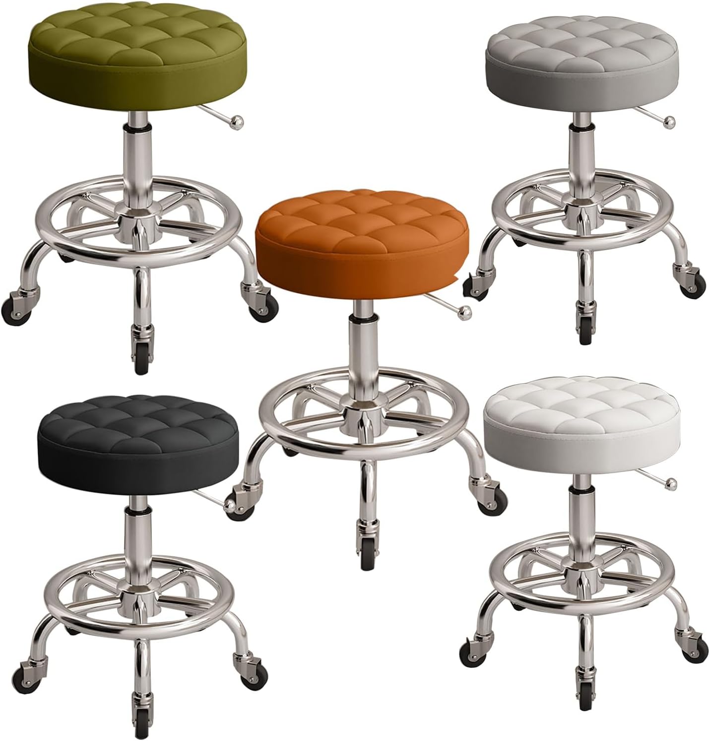 Rolling stools with wheels -360° Swivel Stool Work round,White,Gaming Chairs -SGS-Certified Gas Lift Chair,Square grid shape(Black)