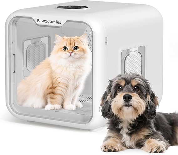 Pet Cat Dog Dryer,smart Temperature Control with 360Efficient Automatic and Quiet Dryer Box,ldealfor Small Dogs or Cats,65L Capacity (White-Standard)