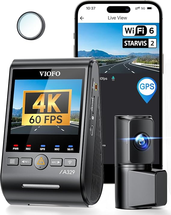 VIOFO A329 4K 60FPS Dash Cam Front and Rear, 4K+2K Dual Dash Camera for Cars, Built-in Wi-Fi 6 App Control, Dual STARVIS 2 Sensors, Support up to 4TB SSD Storage & 512GB microSD Card, 2 Channel HDR