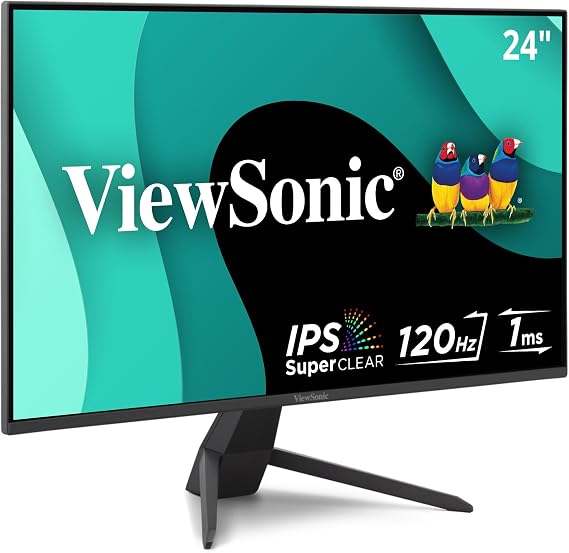 ViewSonic VX2470-MHD 24 Inch 1080p Monitor, IPS Display with 120Hz and Variable Refresh Rate for Ultimate Home Entertainment, Eye Care Technology, HDMI, and DisplayPort Inputs | 120Hz IPS panel with 1ms response time and HDMI for gaming, streaming and productivity