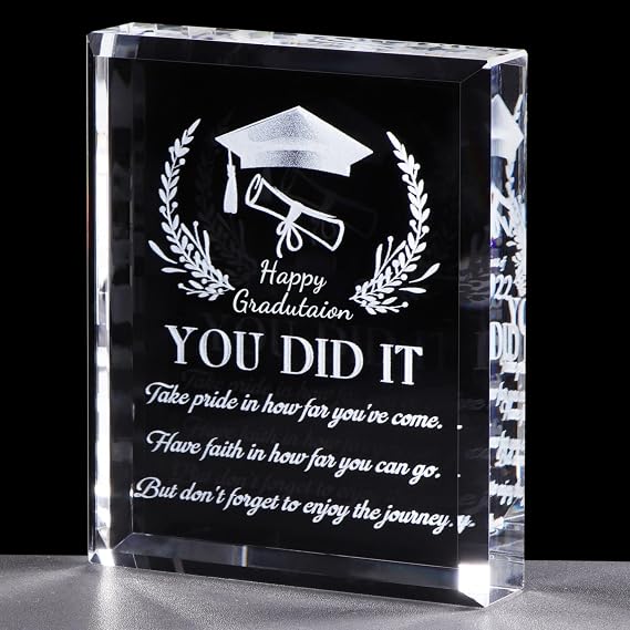 YWHL Inspirational Graduation Gift for Her Him, 2026 You Did It Graduate Present, Laser Engraved Crystal Graduation Keepsake for College High School Masters Degree
