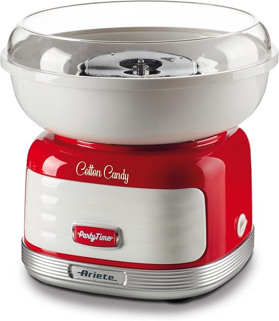 Ariete Party Time Pamuk Şeker Yapma Makinesi Kırmızı 2973/00 - Cotton Candy Machine, 450 Watt, Toz Şeker veya Sert Şekerlerle Uyumlu, 4 Koni ile Pratik Kullanım, Kolay Temizleme