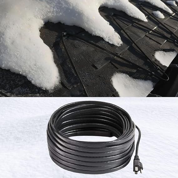 Roof Heat Cable, Heat Tape for Roof and Gutters, Self-Regulating Heating Cable to Prevent Ice Dams, Roof Snow Melting System 8W/FT,60FT
