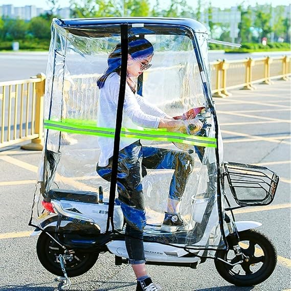 Motor Scooter Rain Canopy Cover, Universal Mobility Scooter Sunshade, Fully Enclosed Electric Bike Rain Cover with Transparent Curtain
