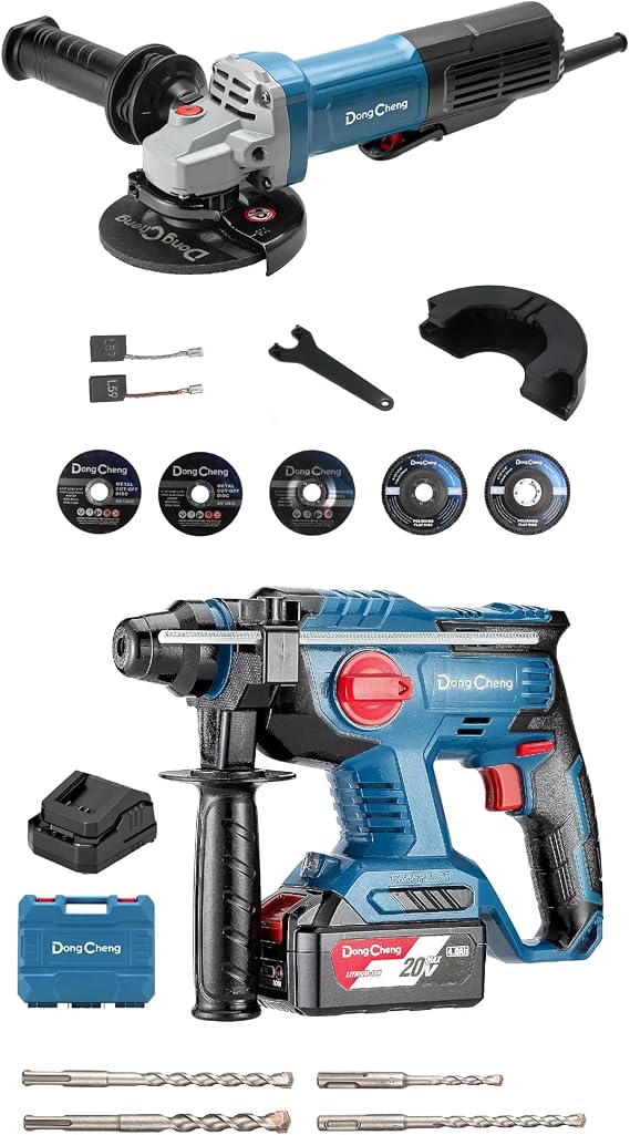 DongCheng 9.2 Amp Power Angle Grinders, 20V Max Cordless Rotary Hammer Drill