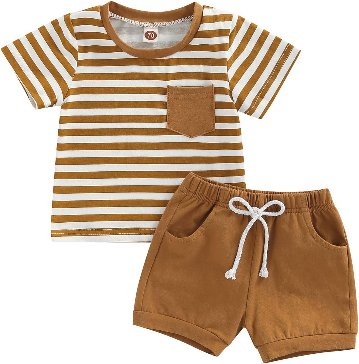 Toddler Infant Baby Boys Girls Clothes Short Sleeve Stripe T-Shirt Top Solid Color Shorts Set Summer Casual Outfits 2Pcs