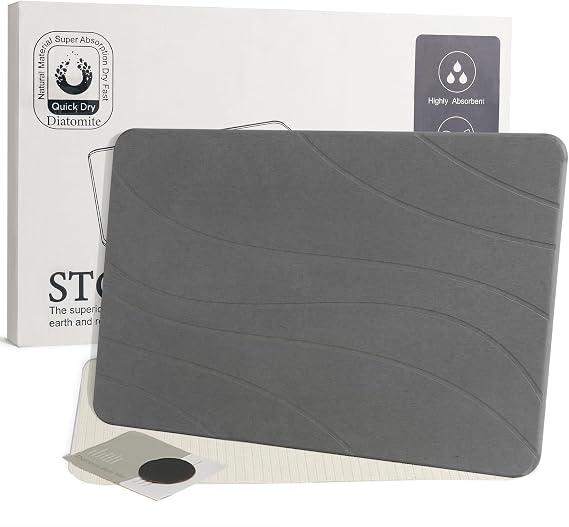 Stone Bath Mat, Quick Drying Bath Mat for Bathroom, Diatomaceous Earth Mat, Quick Dry Shower Mat, Fast Absorbent, Elegant Design, Easy to Clean - Grey 23.6×15.35