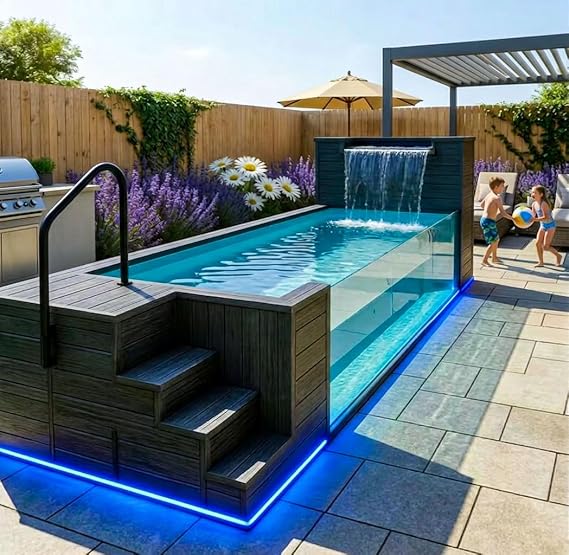 Family Prefab Above Ground Pool Shipping Container Swimming Pools Rectangulares Modular Pool Outdoor Fiberglass Inground Pool for DIY Installation in Gardens for Outdoor Home Use