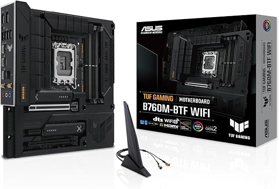 TUF Gaming B760M-BTF WiFi Intel B760 (LGA 1700) mATX Motherboard with DDR5, PCIe 5.0, 3X PCIe 4.0 M.2 Slots, 12+1 DrMOS, Wi-Fi 6, 2.5Gb LAN, DP, HDMI, USB 3.2 Gen 2x2 Type-C, Hidden Connector Design