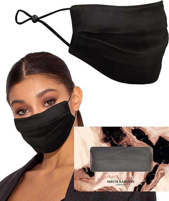Beverly Hills Silk Face Mask. Black Fashionable Designer Face Mask for Women. Washable Fabric Face Mask Reusable Facemask. 19 Momme Mulberry Silk Mask - Luxury Fashion Masks for Women