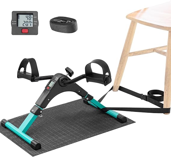 Trintion Mini Exercise Bike, Pedal Exerciser with LCD Display, Leg Exercise Machine, Portable Folding Trainer Adjustable Resistance Fitness Exercise Equipment with Non-Slip Mat and Fixed Strap