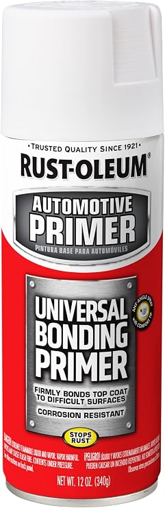 Rust-Oleum Automotive Universal Bonding Primer Spray, Flat White | Firmly Bonds Topcoats to Difficult Surfaces | Rust Resistant| Fast Dry | Multi Surface | Comfort Tip | Any-Angle Spray