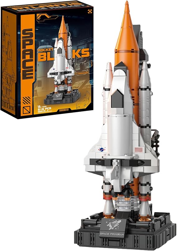 Space Shuttle Building Blocks Set, 616 Pieces Mini Rocket Model Kit with Launch Pad, Space Program Collectible Display, STEM Inspired Construction Toy for Hobbyists & Enthusiasts